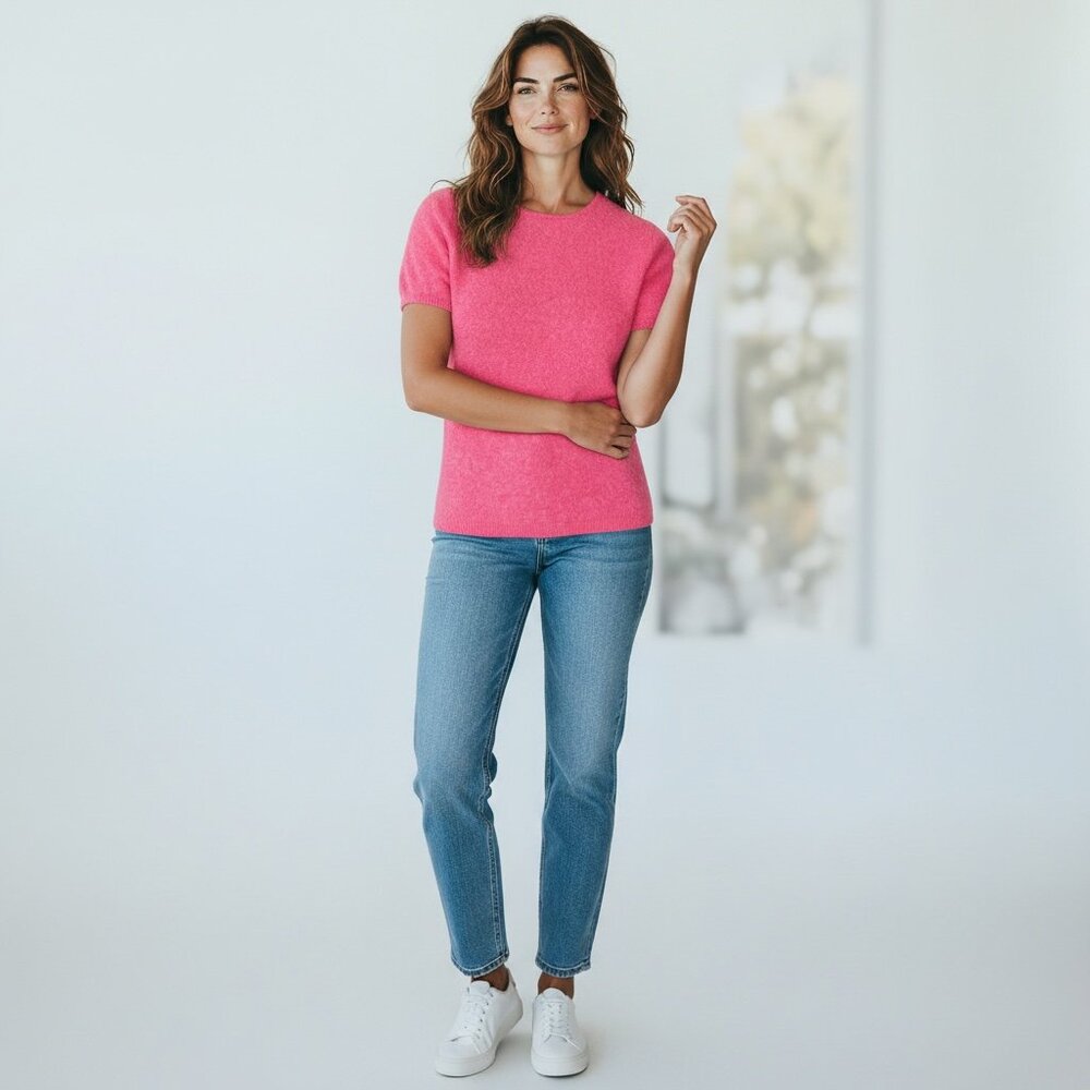 Lands’ End Pink Short Sleeve Cashmere Sweater Tee Sz M(8/10) #138P - Picture 4 of 11